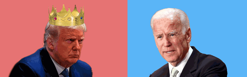 Biden and Trump with crown falling off